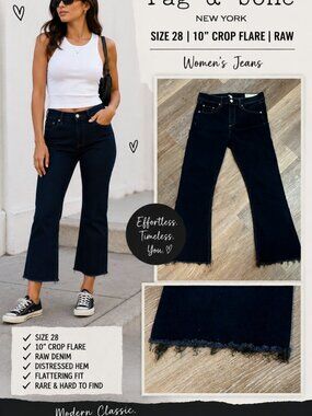 Rag & Bone Crop Flare Jeans Size 28 Raw Hem Dark Wash Ankle Cropped Denim